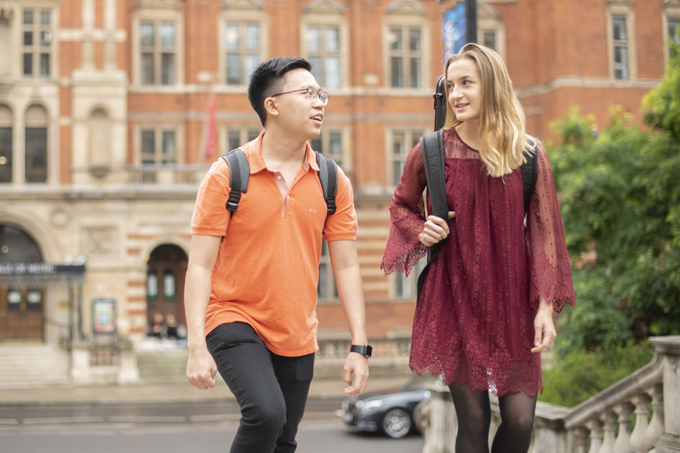 Two students ascending the Royal Albert Hall steps